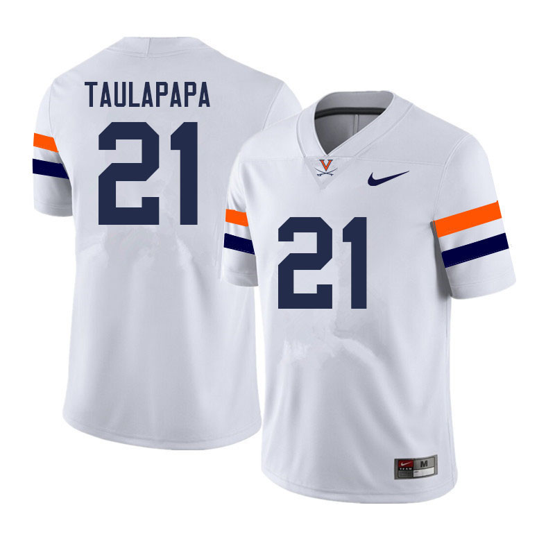 Men #21 Wayne Taulapapa Virginia Cavaliers College Football Jerseys Sale-White - Click Image to Close